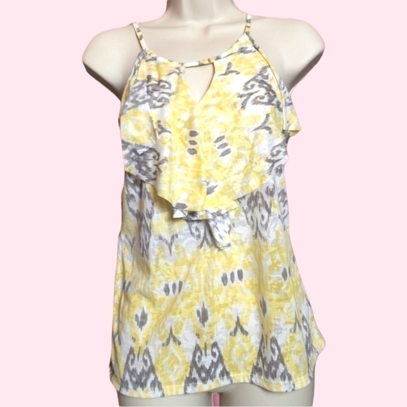 Yellow Boho Soft Lightweight Flowy Flounce Spaghetti Strap Halter Tank Top Small - Picture 1 of 7
